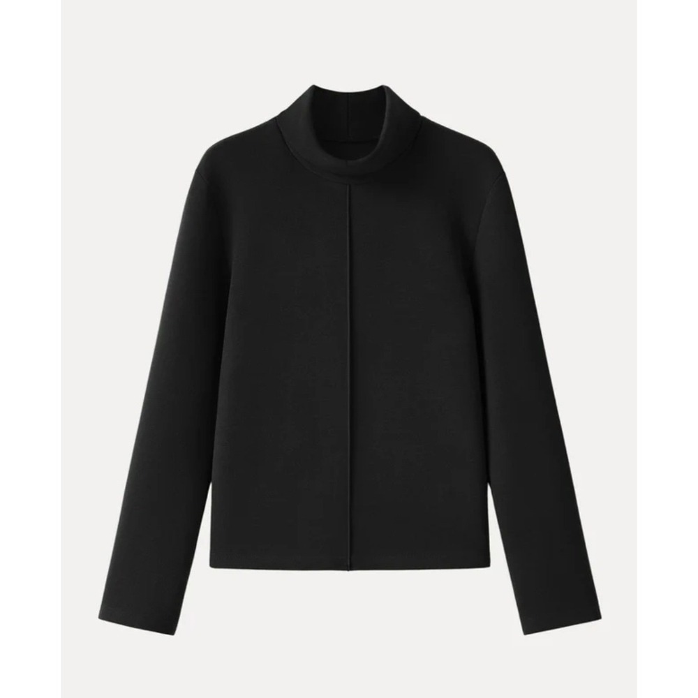 OGL Women Small Black FuzzLuxe Pintuck Turtleneck Top Front Seam Long Sleeve